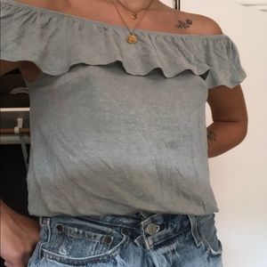 OFF THE SHOULDER LIGHT GREEN SHIRT